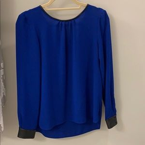 Royal Blue Blouse with Faux Leather Cuff Sleeves